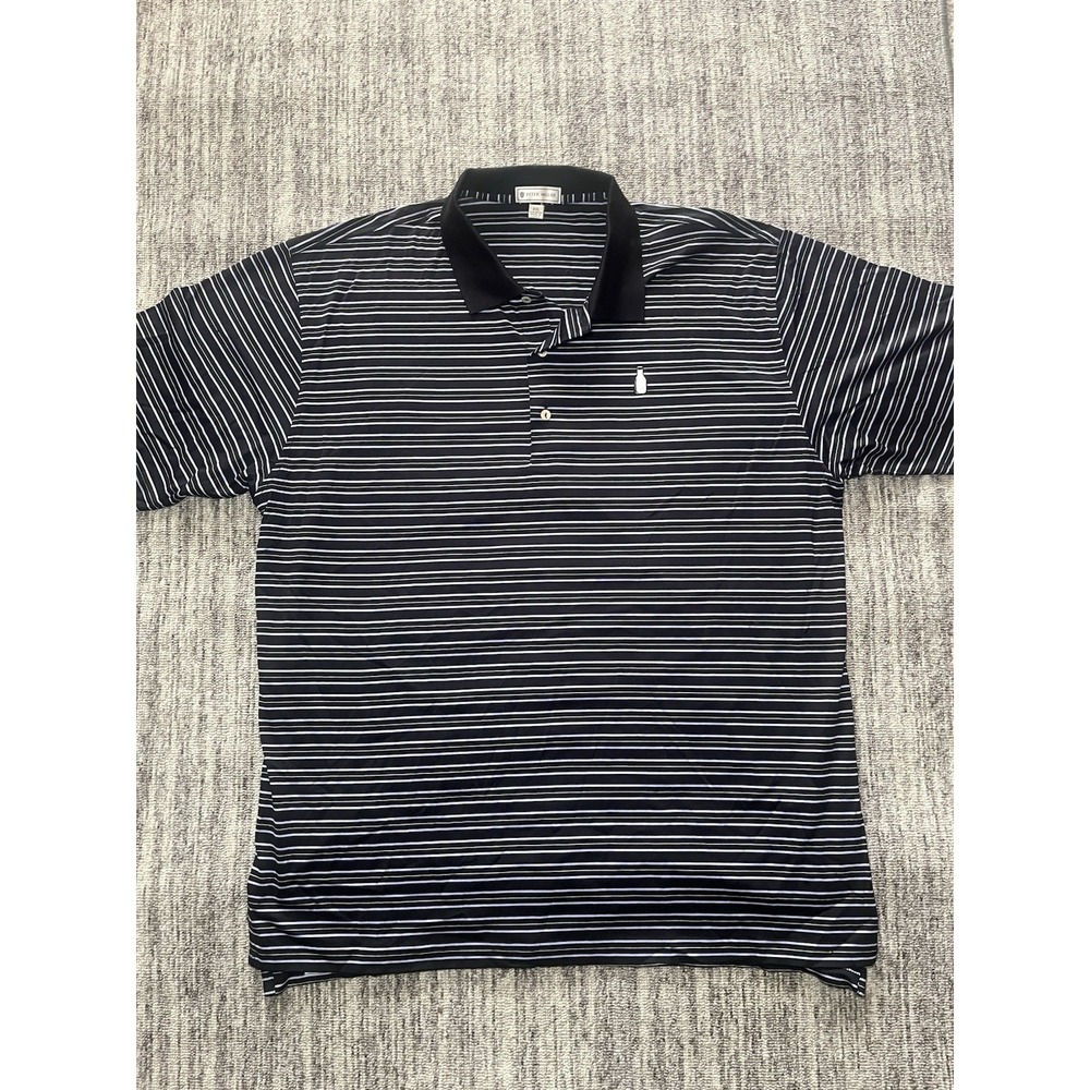 Peter Millar Polo Shirt Men's Black/Blue/White Striped Size XXL Golf Sport